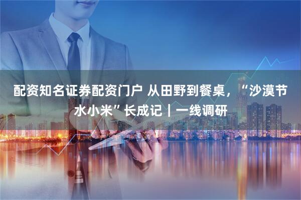 配资知名证券配资门户 从田野到餐桌,“沙漠节水小米”长成记|一线调研